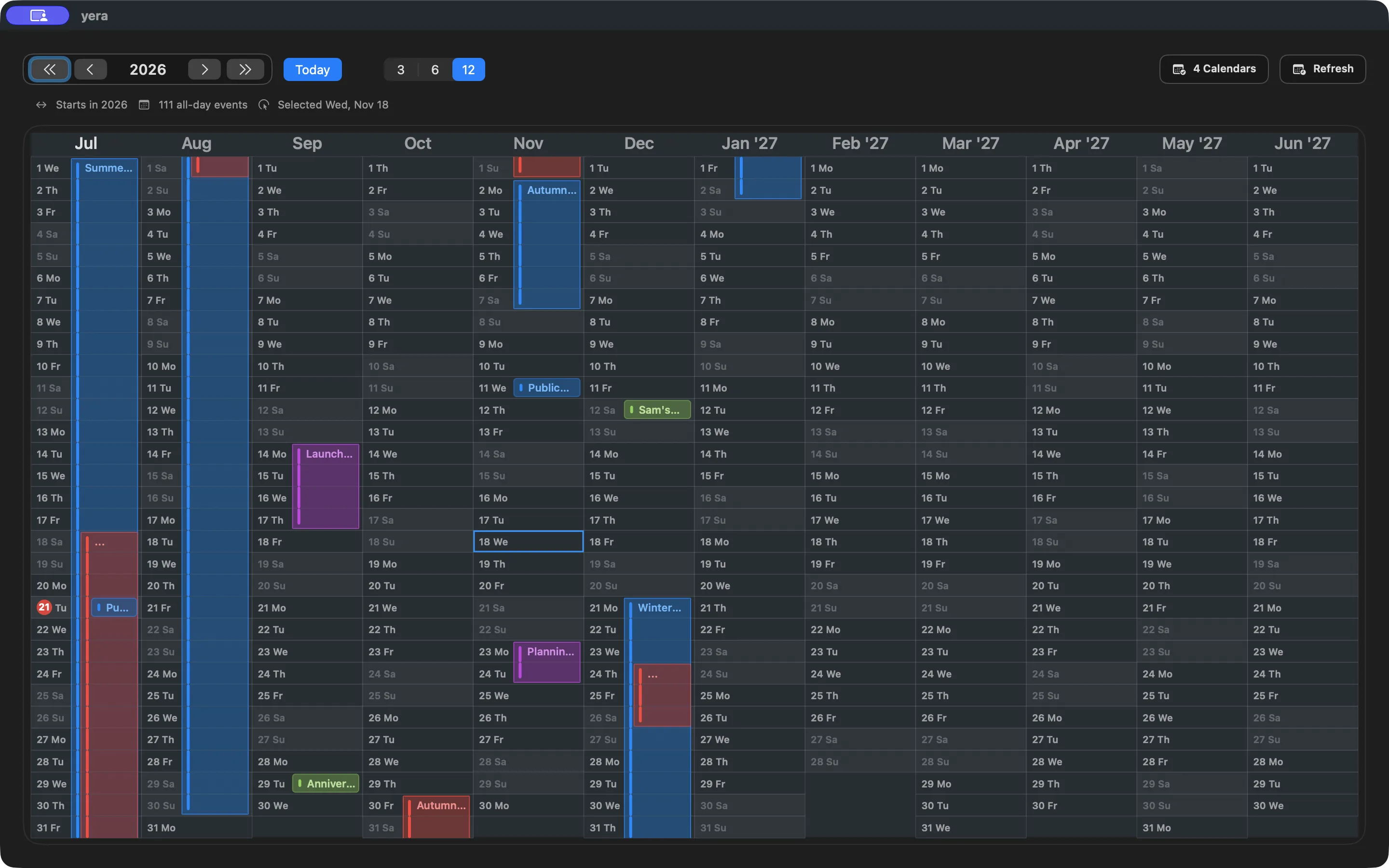 Yera showing an entire year of calendar events in one view